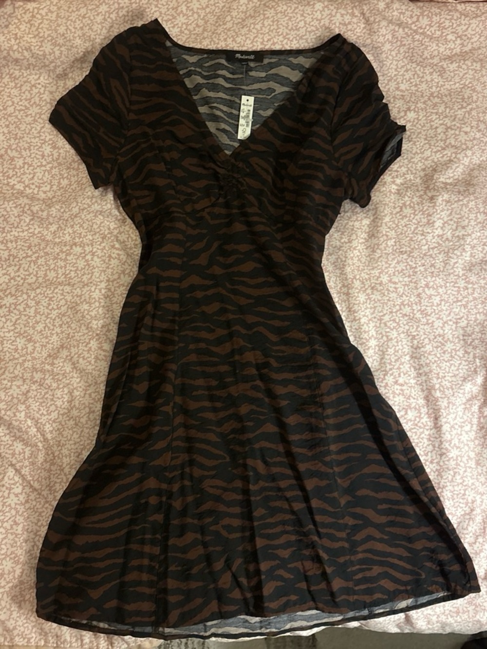 Madewell Brown and Black Zebra-Stripe V-Neck Mini Dress